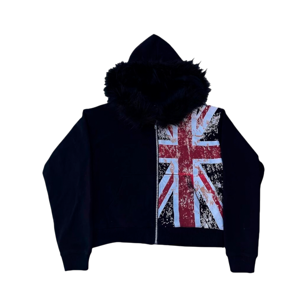 Oversized Cropped Zip Hoodie with Faux-Fur Hood-Le Couture Store