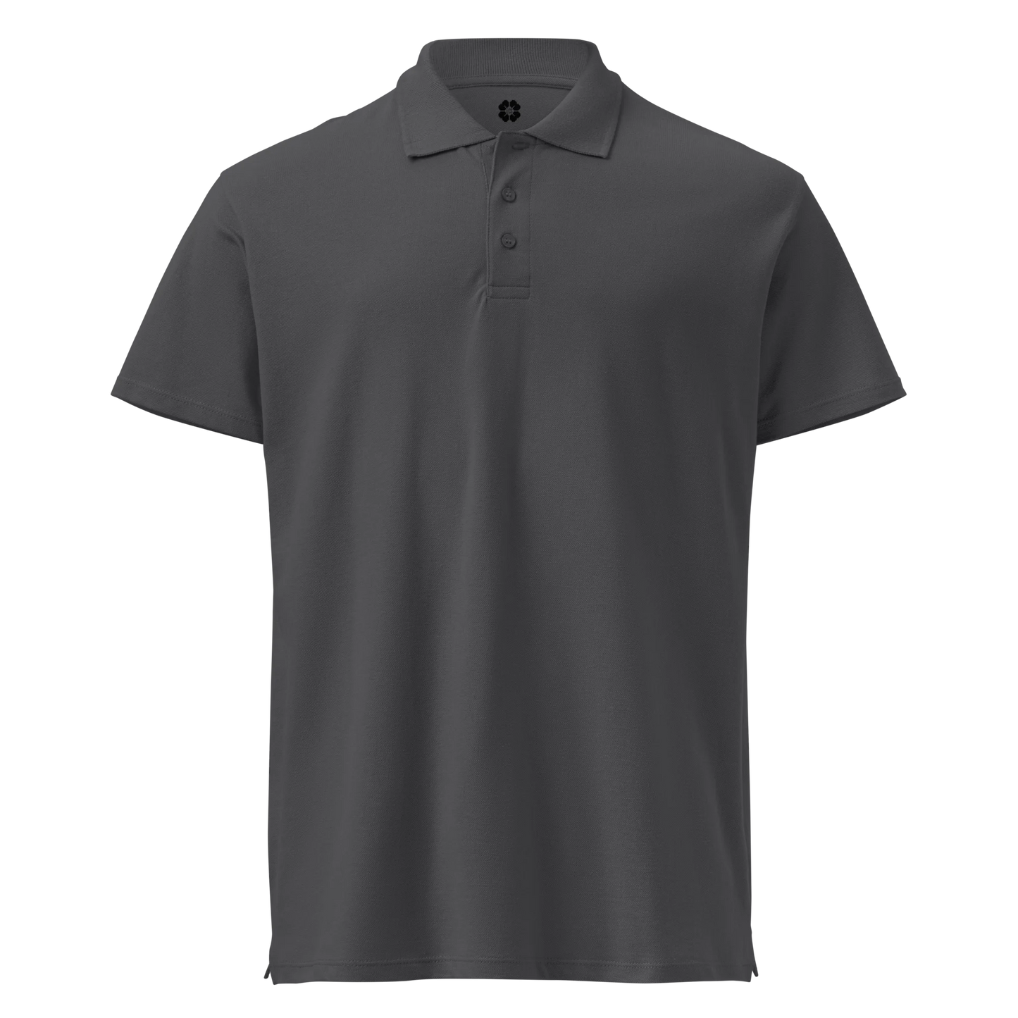 Made from 100% combed ring-spun cotton pique. Fabric weight: 6.2 oz/yd² (210 g/m²). Designed with a regular fit, ribbed collar, tone-on-tone 3-button placket, straight hem with side slits, and a spare button on the inside seam. Finished with a large monochrome DTFlex architecture print on the back.