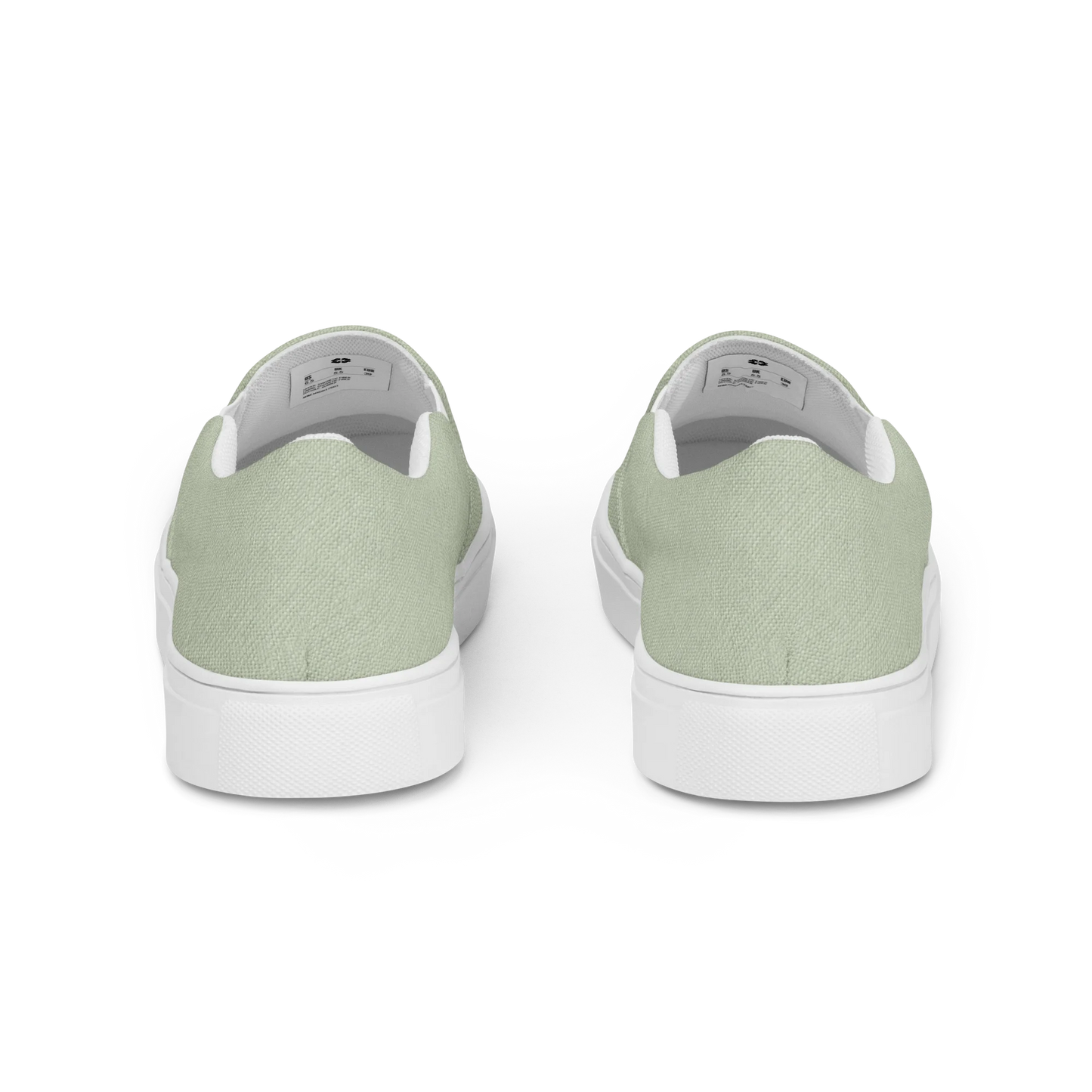 Made with a 100% polyester canvas upper, breathable lining, soft removable insole, elastic side accents, padded collar and tongue, and an EVA rubber outsole. Designed with a white sole and an easy slip-on silhouette. Finished with an all-over soft sage sublimation print that recreates the appearance of a subtle washed-fabric grain.