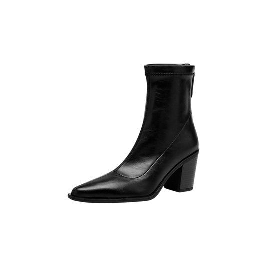 Black ankle boot on a white background
