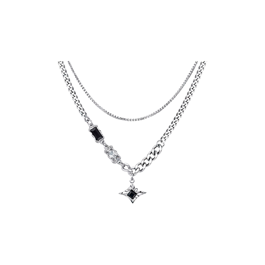 Two silver necklaces with star-shaped pendants on a white background