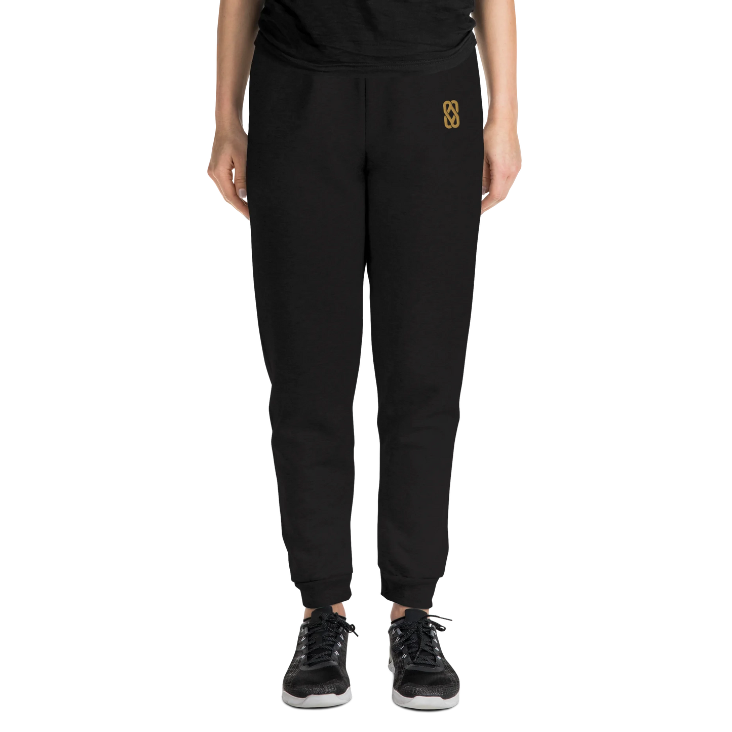 Made from pre-shrunk fleece: 60% cotton and 40% polyester. Fabric weight: 7.2 oz/yd² (244 g/m²). Designed with a tapered fit, elastic waistband, external drawcord, lower front rise, longer back rise, and 1×1 rib cuffs with spandex for stretch and recovery. Finished with front embroidery in old-gold thread.