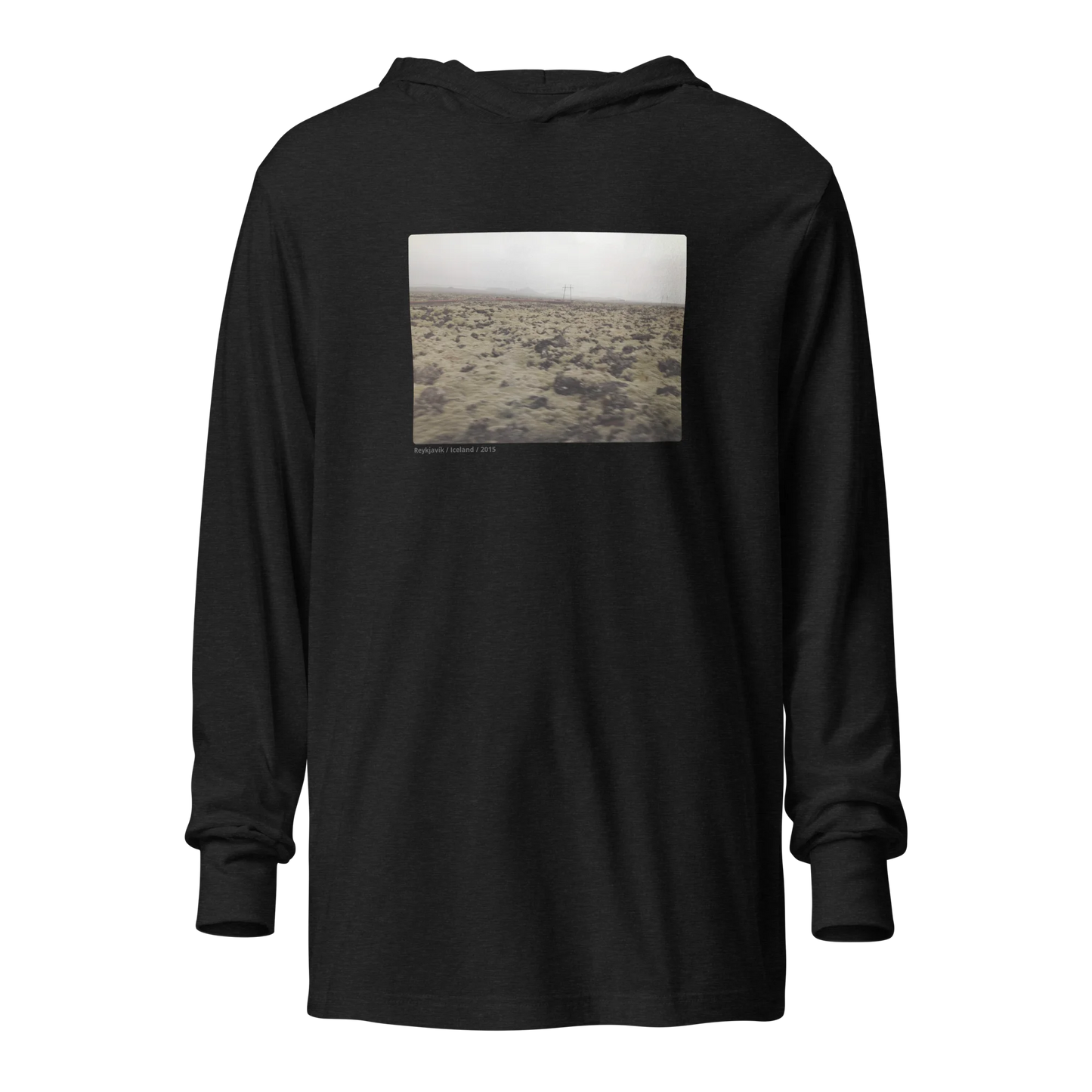 Custom unisex hooded long sleeve tee with Iceland landscape print and optional personalized text.
Made from lightweight Triblend fabric: 50% polyester, 25% combed ring-spun cotton, 25% rayon. Fabric weight: 3.8 oz/yd² (128.84 g/m²). True-to-size unisex regular fit with crossover V neckline and hood. DTG printed with water-based inks. Tear-away tag
Front view of Unisex Hooded Long Sleeve Tee – Iceland Landscape Print, Custom Text Personalization featuring an intentionally blurred landscape print of Iceland.