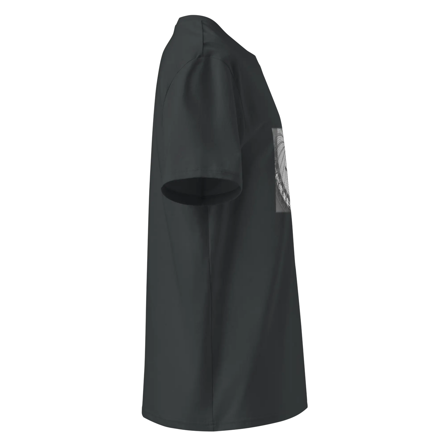 Made from 100% organic combed ring-spun cotton. Fabric weight: 5.3 oz/yd² (180 g/m²). Designed with a regular fit, set-in sleeves, 1×1 ribbed collar, double-needle topstitching on the sleeves and bottom hem, and self-fabric neck tape inside the back. Finished with a front DTG architectural print and a custom inside label.