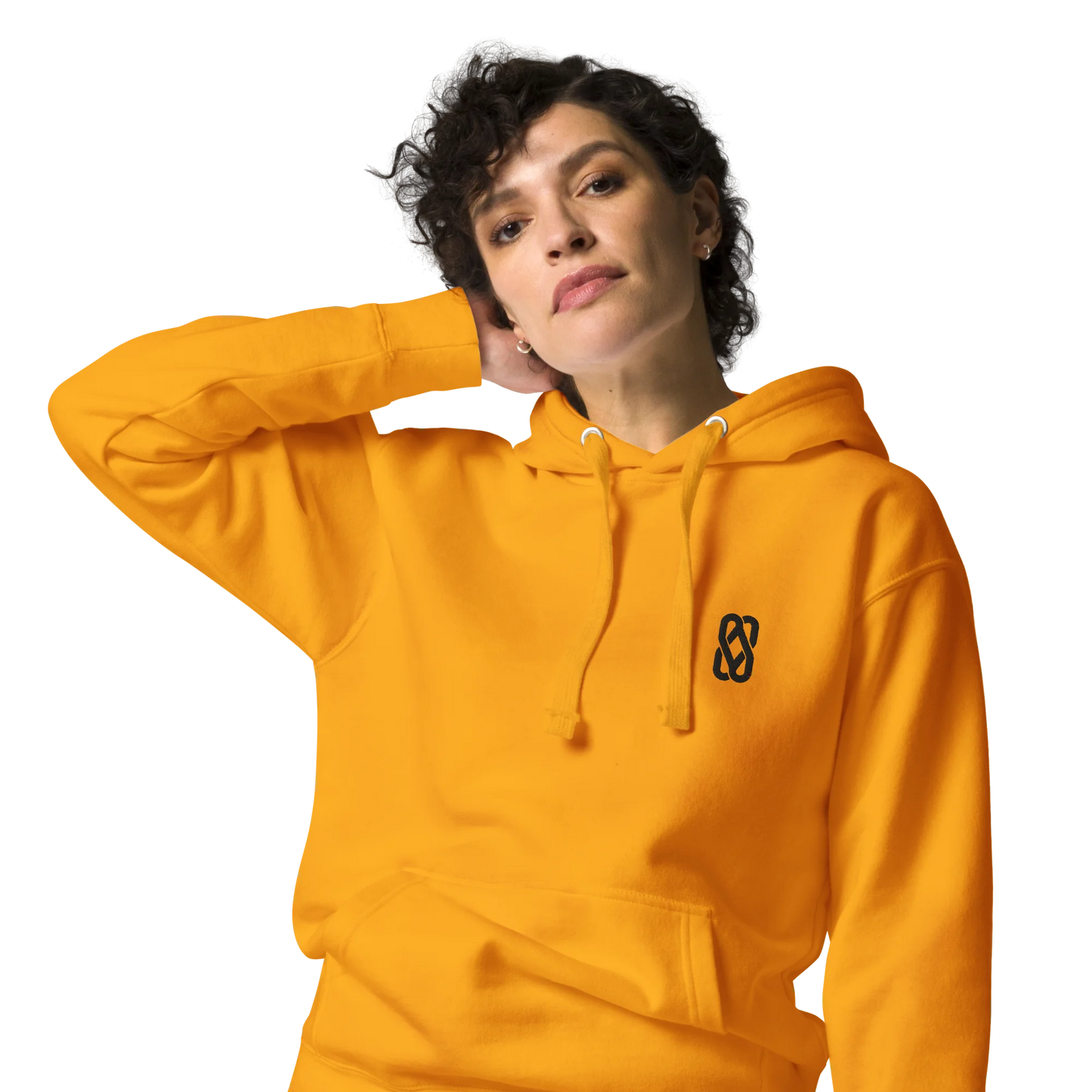 Made from a cotton-blend fleece: 65% ring-spun cotton and 35% polyester, with a 100% cotton face. Fabric weight: 8.5 oz/yd² (288.2 g/m²). Designed with a modern fit, front pouch pocket, matching flat drawstrings, 3-panel hood, and a tear-away tag. Finished with black Solstice Loop embroidery on the left chest.