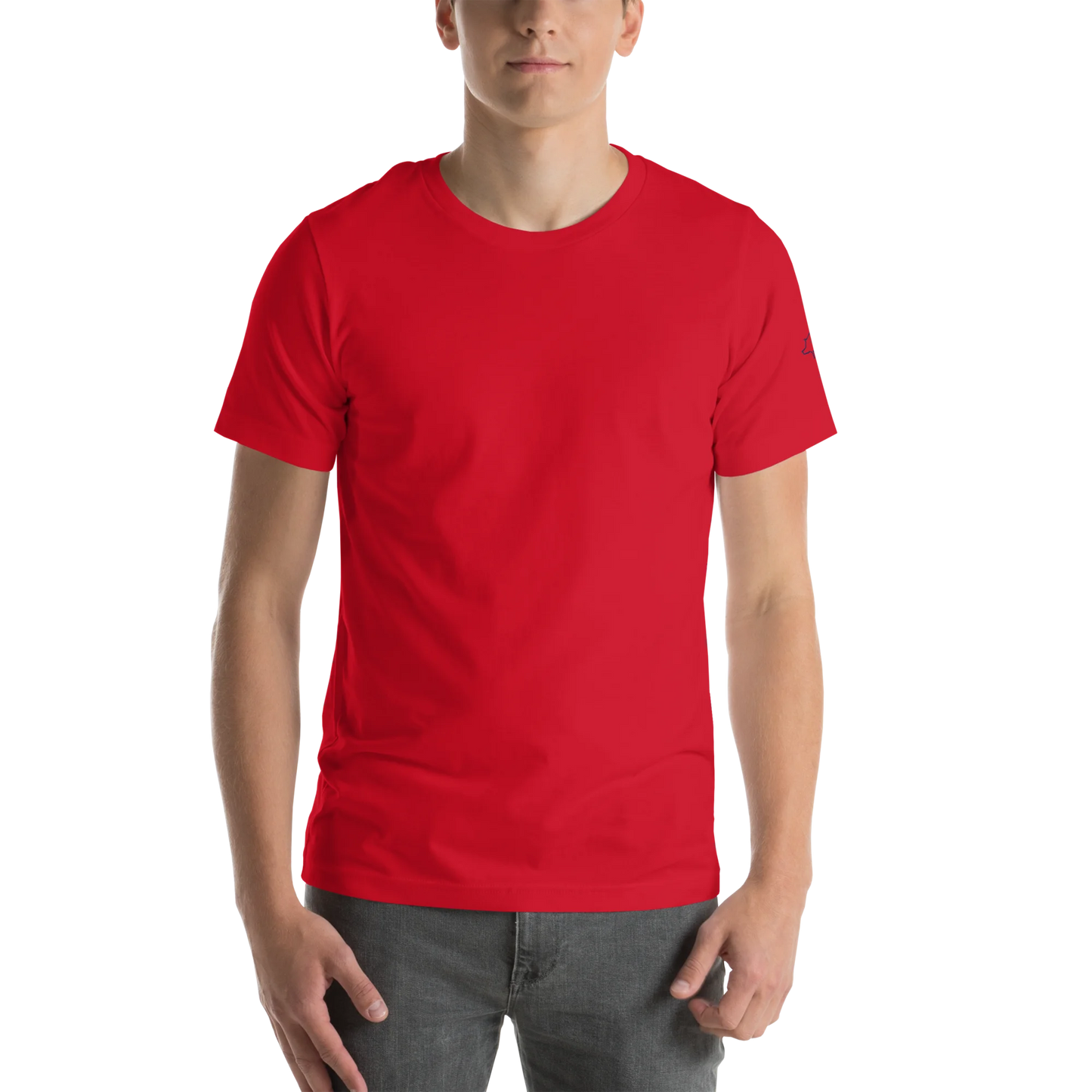 Made from soft, lightweight 100% Airlume combed and ring-spun cotton with just the right amount of stretch. Fabric weight: 4.2 oz/yd² (142 g/m²). Designed with a regular fit, standard length, side-seamed construction, shoulder-to-shoulder taping, pre-shrunk fabric, and a tear-away label. Finished with navy pig silhouette embroidery on the left sleeve.