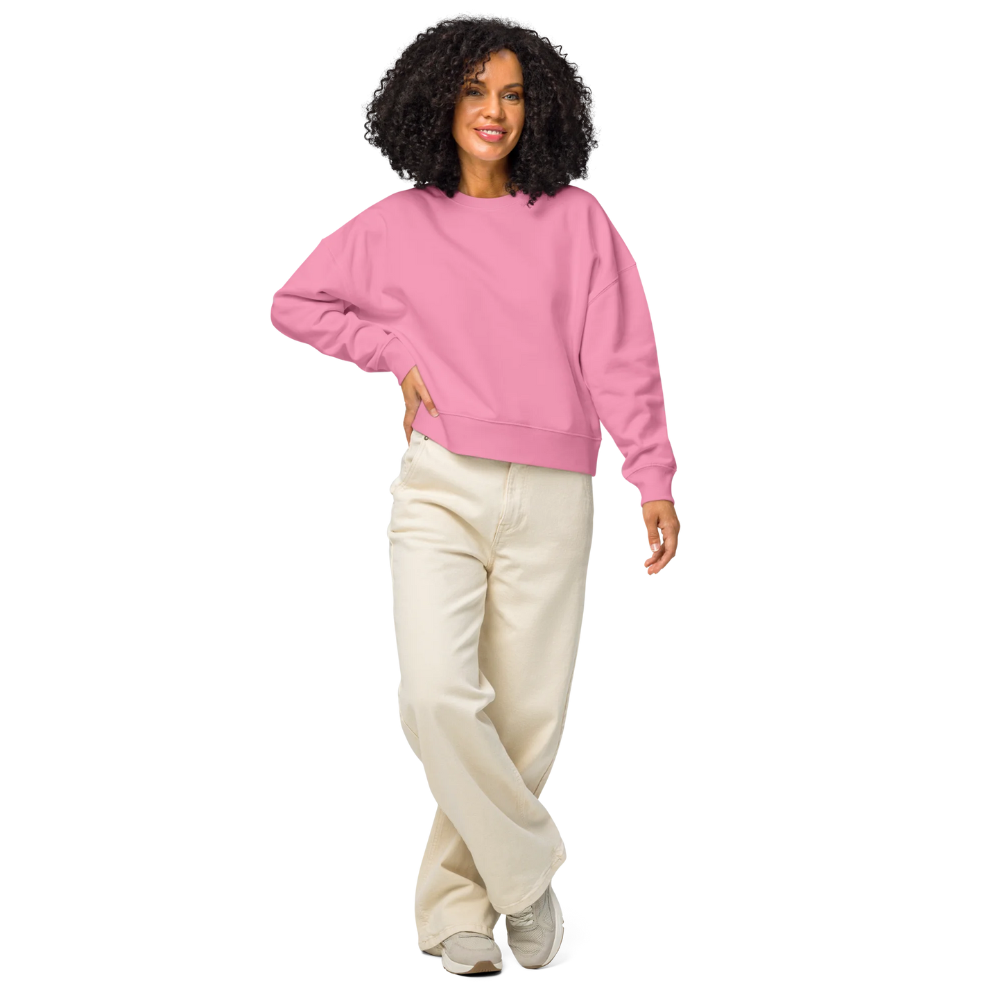 Made from 80% organic combed ring-spun cotton and 20% recycled polyester for U.S. fulfillment. Fabric weight: 8.9 oz/yd² (301.76 g/m²). Designed with a regular fit, dropped shoulders, set-in sleeves, a soft brushed-fleece interior, and ribbed finishing at the collar, cuffs, and bottom hem. Double-needle topstitching reinforces the seams. Finished with a two-part DTG composition across the back.