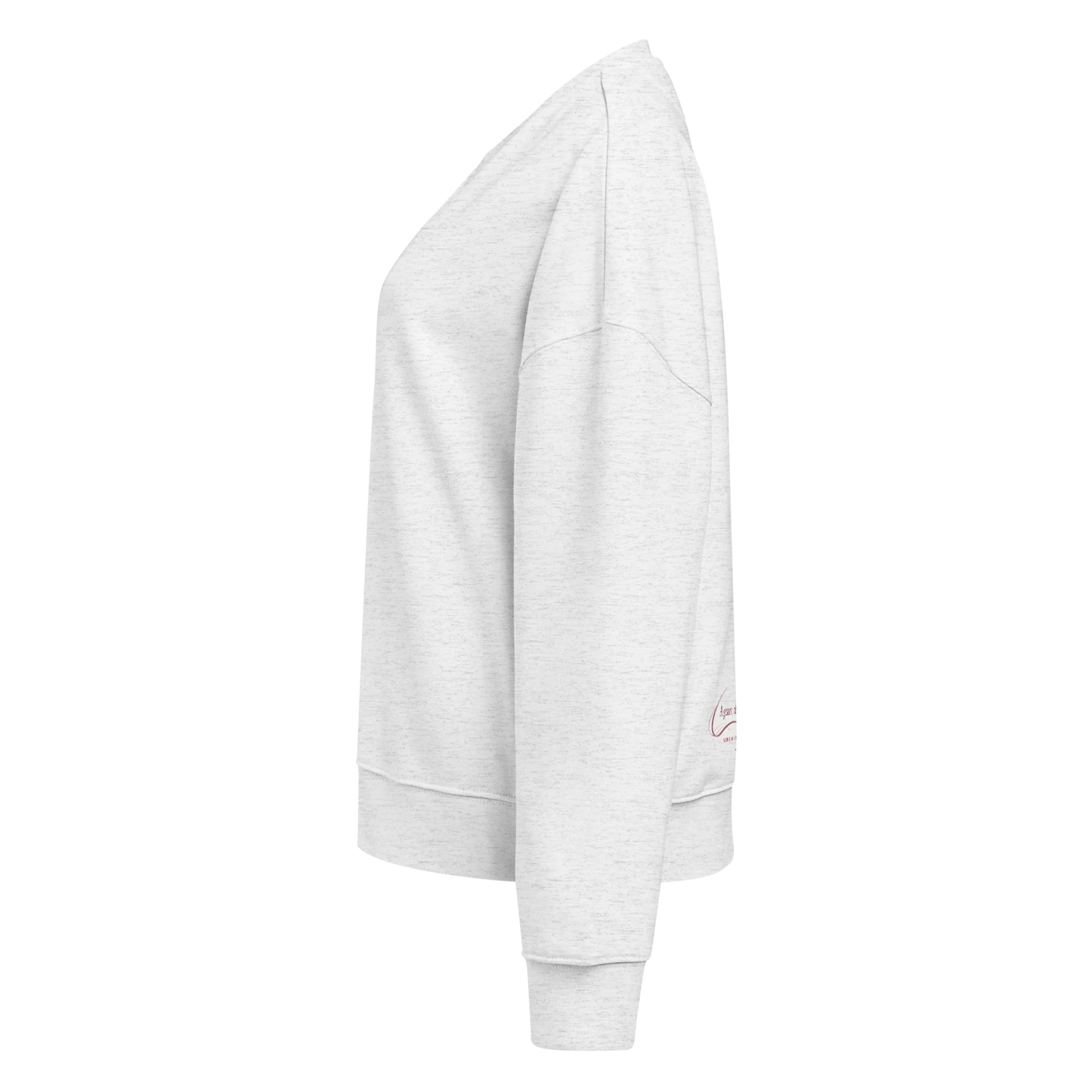 Made from 80% organic combed ring-spun cotton and 20% recycled polyester for U.S. fulfillment. Fabric weight: 8.9 oz/yd² (301.76 g/m²). Designed with a regular fit, dropped shoulders, set-in sleeves, a soft brushed-fleece interior, and ribbed finishing at the collar, cuffs, and bottom hem. Double-needle topstitching reinforces the seams. Finished with a two-part DTG composition across the back.