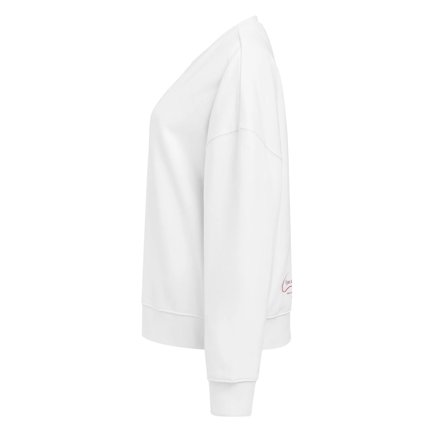 Made from 80% organic combed ring-spun cotton and 20% recycled polyester for U.S. fulfillment. Fabric weight: 8.9 oz/yd² (301.76 g/m²). Designed with a regular fit, dropped shoulders, set-in sleeves, a soft brushed-fleece interior, and ribbed finishing at the collar, cuffs, and bottom hem. Double-needle topstitching reinforces the seams. Finished with a two-part DTG composition across the back.