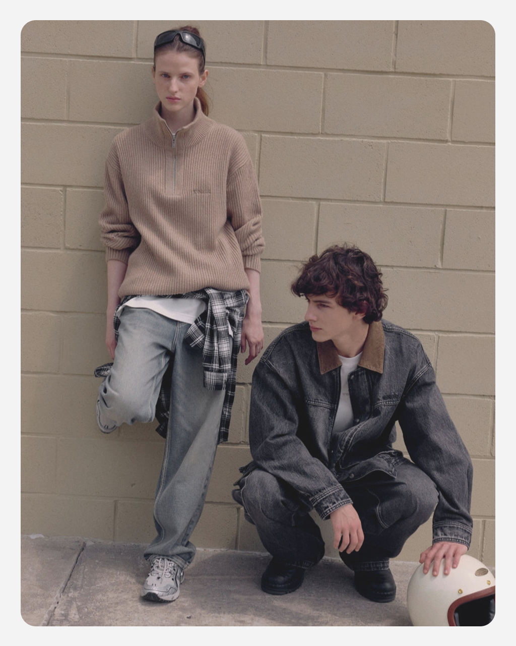 a banner with an image of a woman and a man stylishly dressed reflects a study of clothes in an online store