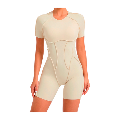 Beige body shaper worn by a person on a white background