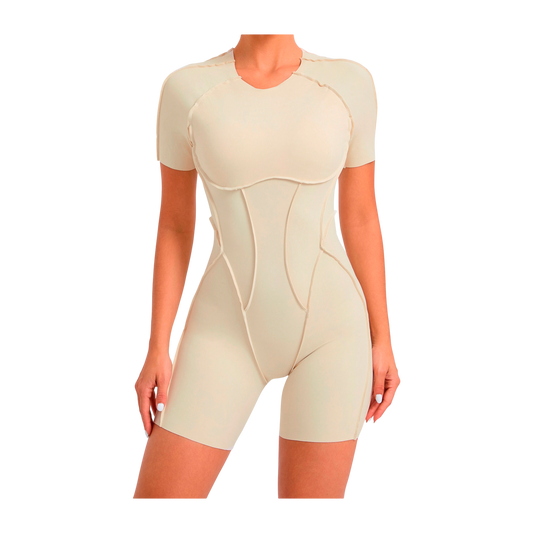 Beige body shaper worn by a person on a white background
