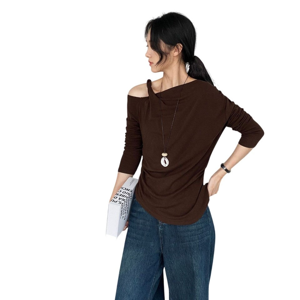 Asymmetric Jersey Long-Sleeve Top-Le Couture Store