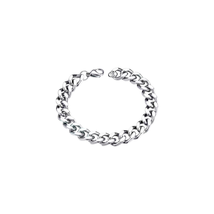 Silver chain bracelet on a white background
