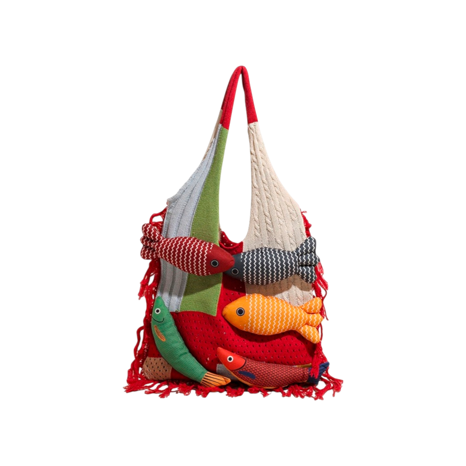 Fish Appliqué Woven Shoulder Bag-Le Couture Store