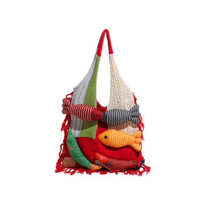 Fish Appliqué Woven Shoulder Bag-Le Couture Store