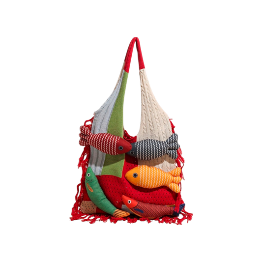Fish Appliqué Woven Shoulder Bag-Le Couture Store