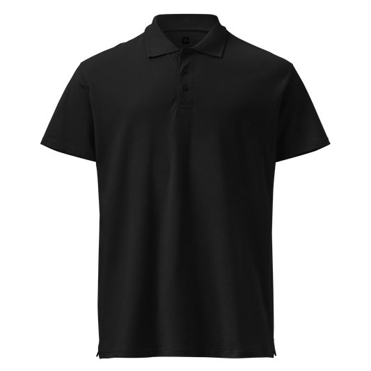 Made from 100% combed ring-spun cotton pique. Fabric weight: 6.2 oz/yd² (210 g/m²). Designed with a regular fit, ribbed collar, tone-on-tone 3-button placket, straight hem with side slits, and a spare button on the inside seam. Finished with a large monochrome DTFlex architecture print on the back.