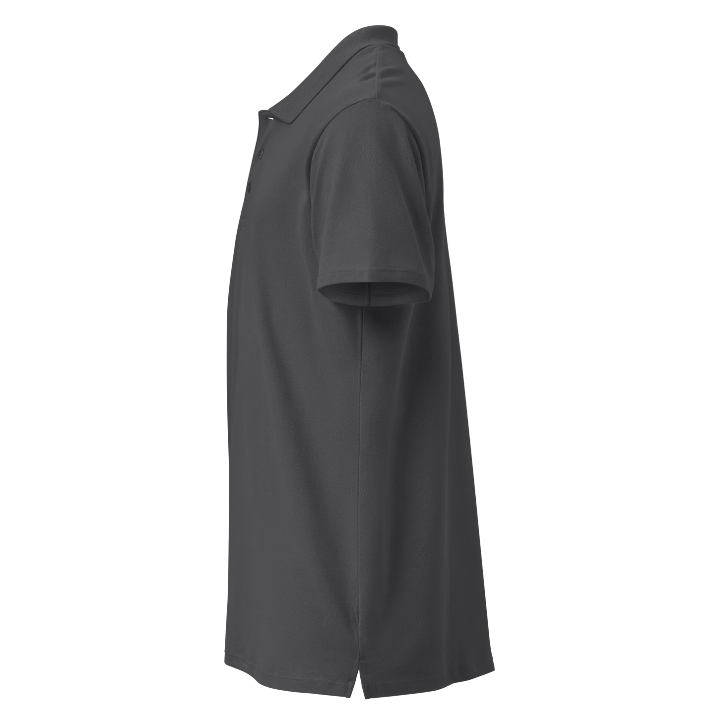 Made from 100% combed ring-spun cotton pique. Fabric weight: 6.2 oz/yd² (210 g/m²). Designed with a regular fit, ribbed collar, tone-on-tone 3-button placket, straight hem with side slits, and a spare button on the inside seam. Finished with a large monochrome DTFlex architecture print on the back.