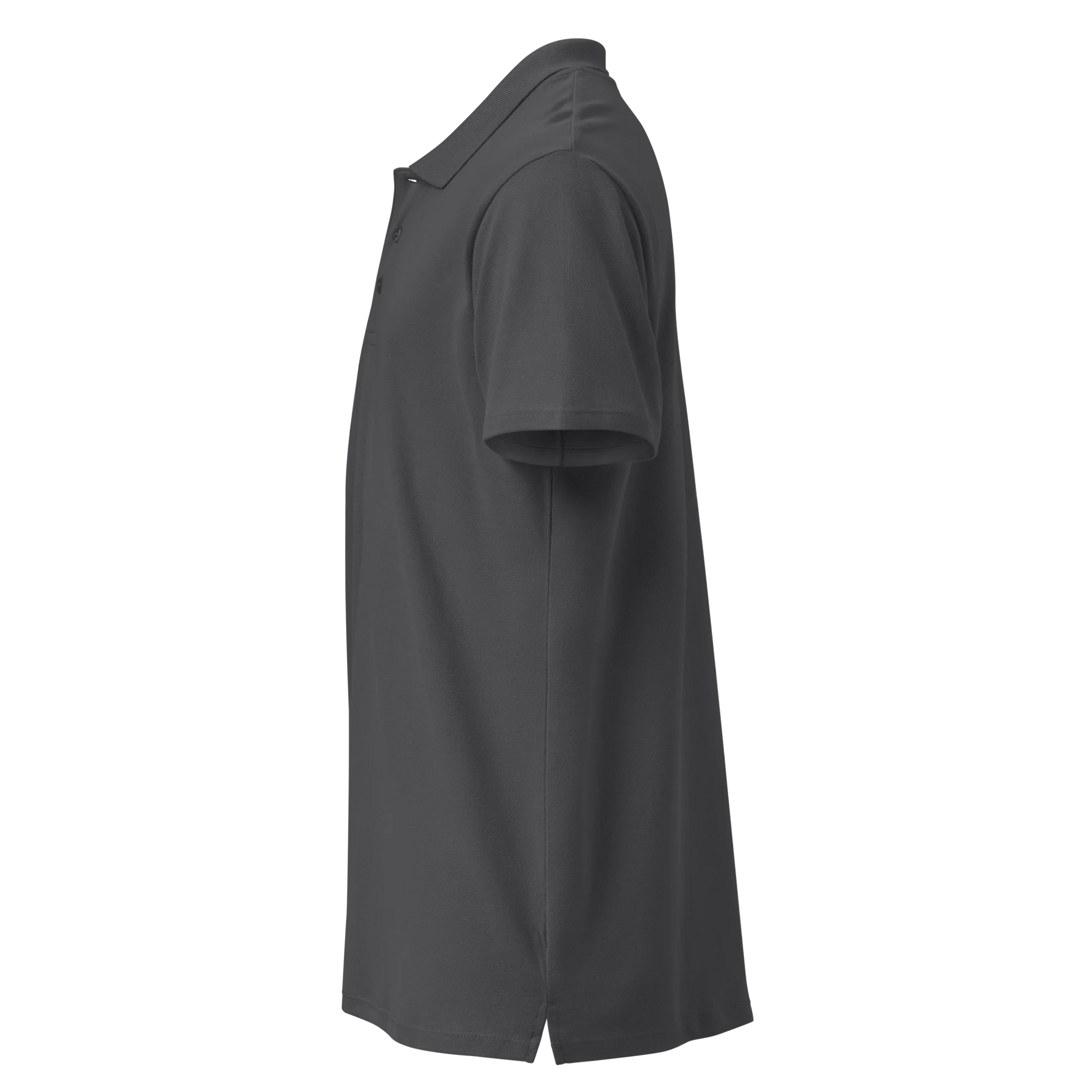 Made from 100% combed ring-spun cotton pique. Fabric weight: 6.2 oz/yd² (210 g/m²). Designed with a regular fit, ribbed collar, tone-on-tone 3-button placket, straight hem with side slits, and a spare button on the inside seam. Finished with a large monochrome DTFlex architecture print on the back.