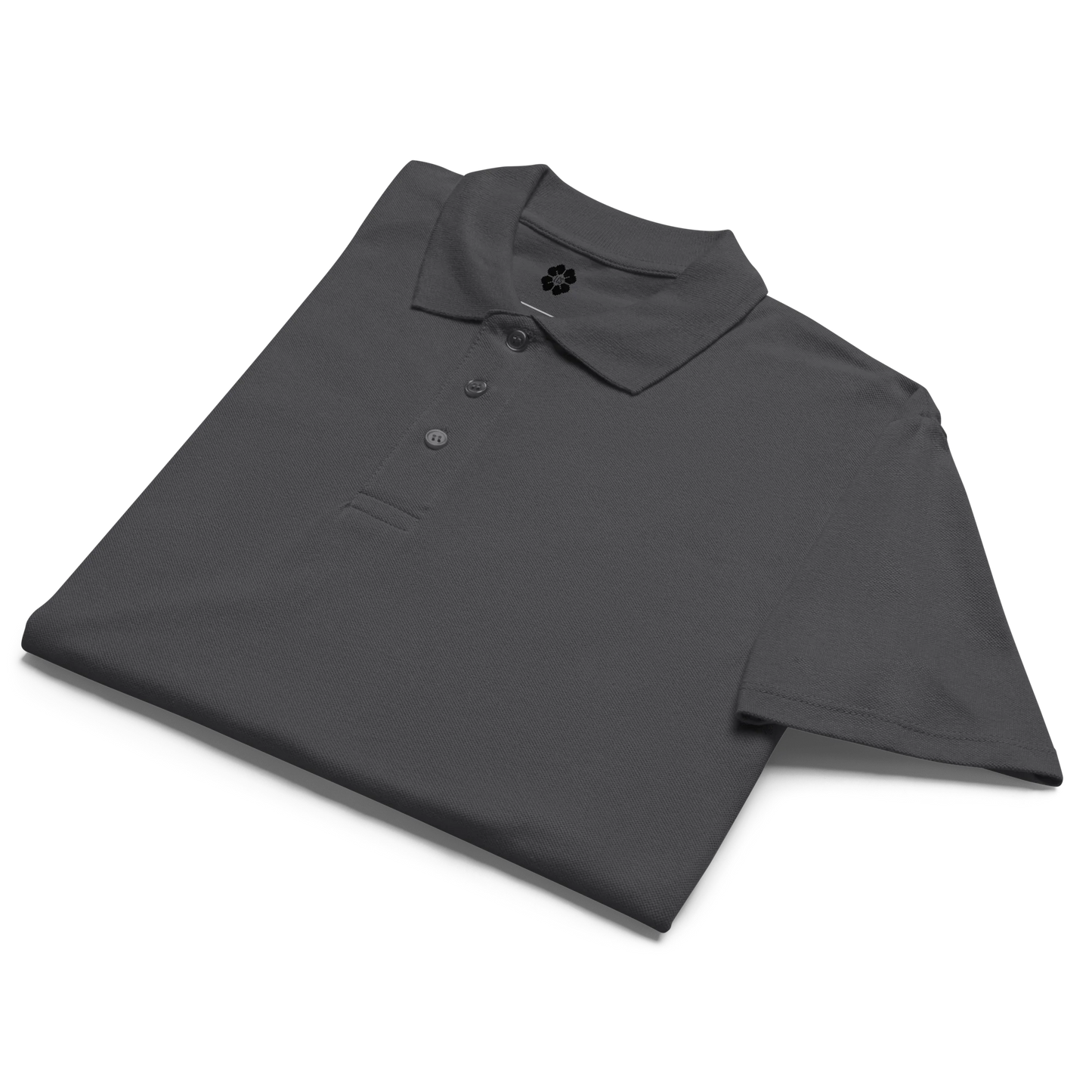 Made from 100% combed ring-spun cotton pique. Fabric weight: 6.2 oz/yd² (210 g/m²). Designed with a regular fit, ribbed collar, tone-on-tone 3-button placket, straight hem with side slits, and a spare button on the inside seam. Finished with a large monochrome DTFlex architecture print on the back.