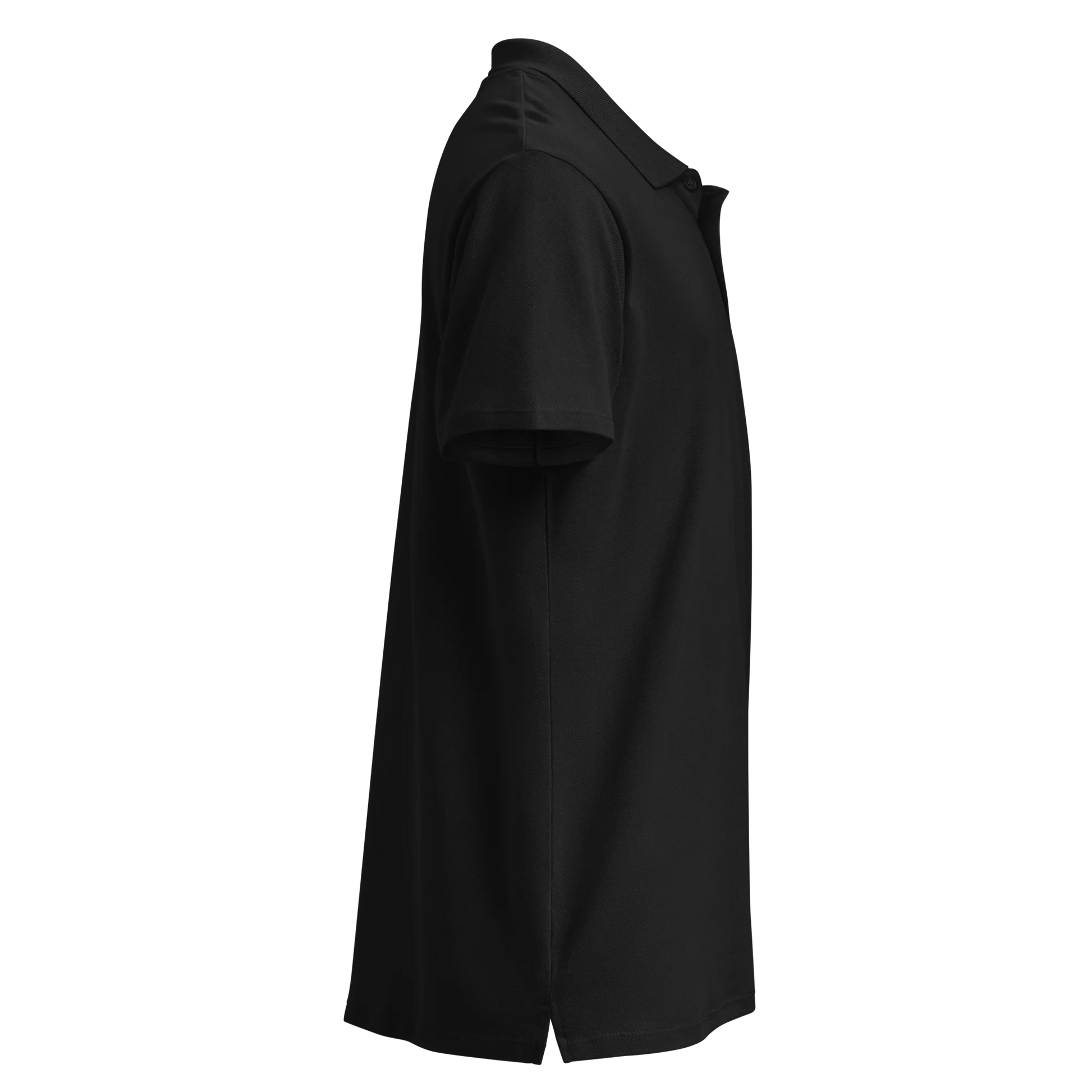 Made from 100% combed ring-spun cotton pique. Fabric weight: 6.2 oz/yd² (210 g/m²). Designed with a regular fit, ribbed collar, tone-on-tone 3-button placket, straight hem with side slits, and a spare button on the inside seam. Finished with a large monochrome DTFlex architecture print on the back.