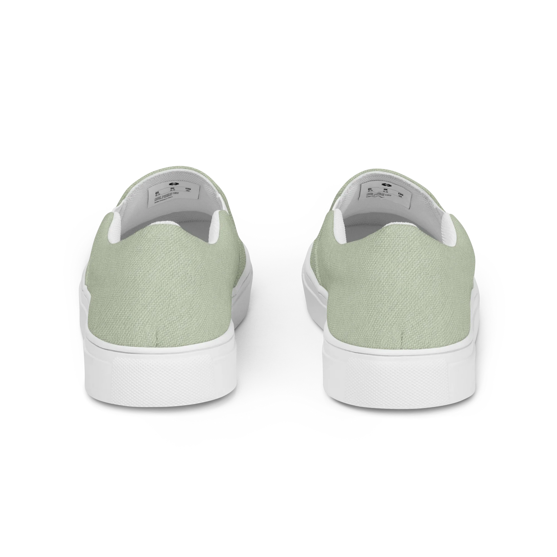 Made with a 100% polyester canvas upper, breathable lining, soft removable insole, elastic side accents, padded collar and tongue, and an EVA rubber outsole. Designed with a white sole and an easy slip-on silhouette. Finished with an all-over soft sage sublimation print that recreates the appearance of a subtle washed-fabric grain.