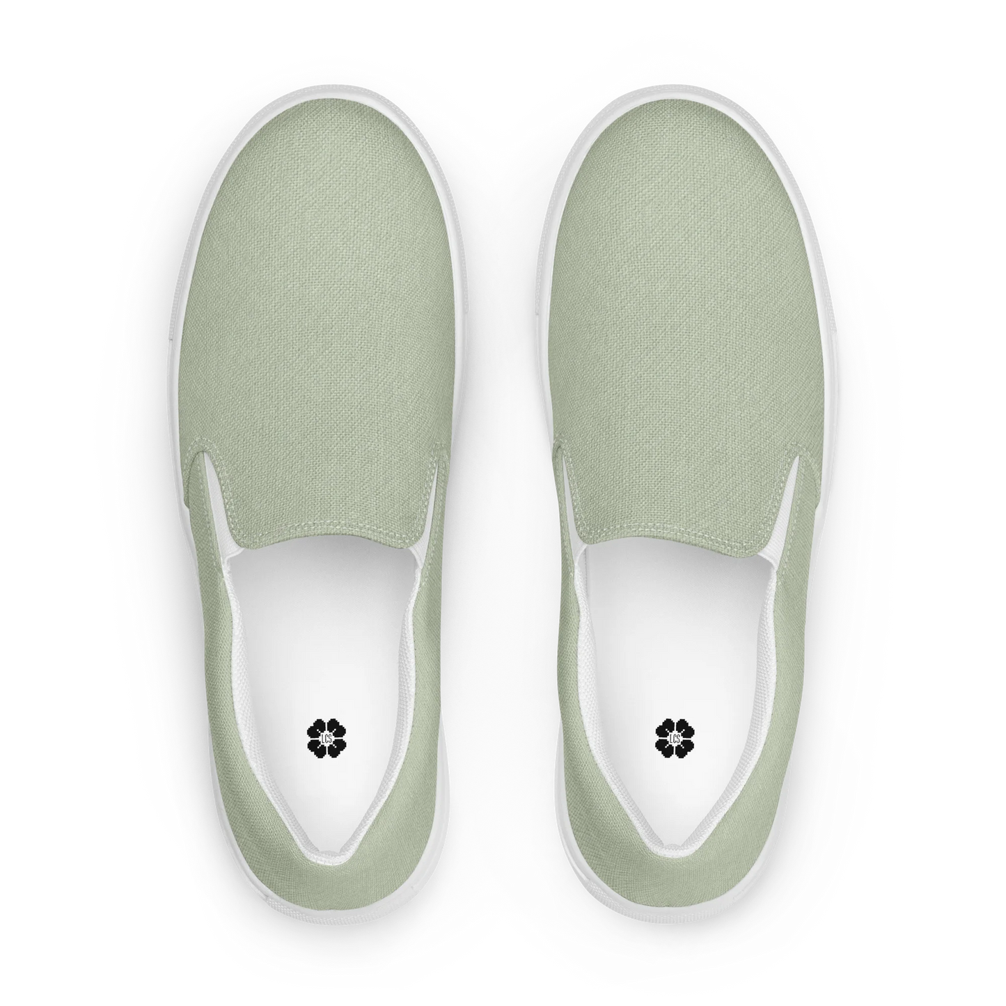 Made with a 100% polyester canvas upper, breathable lining, soft removable insole, elastic side accents, padded collar and tongue, and an EVA rubber outsole. Designed with a white sole and an easy slip-on silhouette. Finished with an all-over soft sage sublimation print that recreates the appearance of a subtle washed-fabric grain.