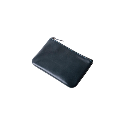 Black leather pouch with zipper on a white background