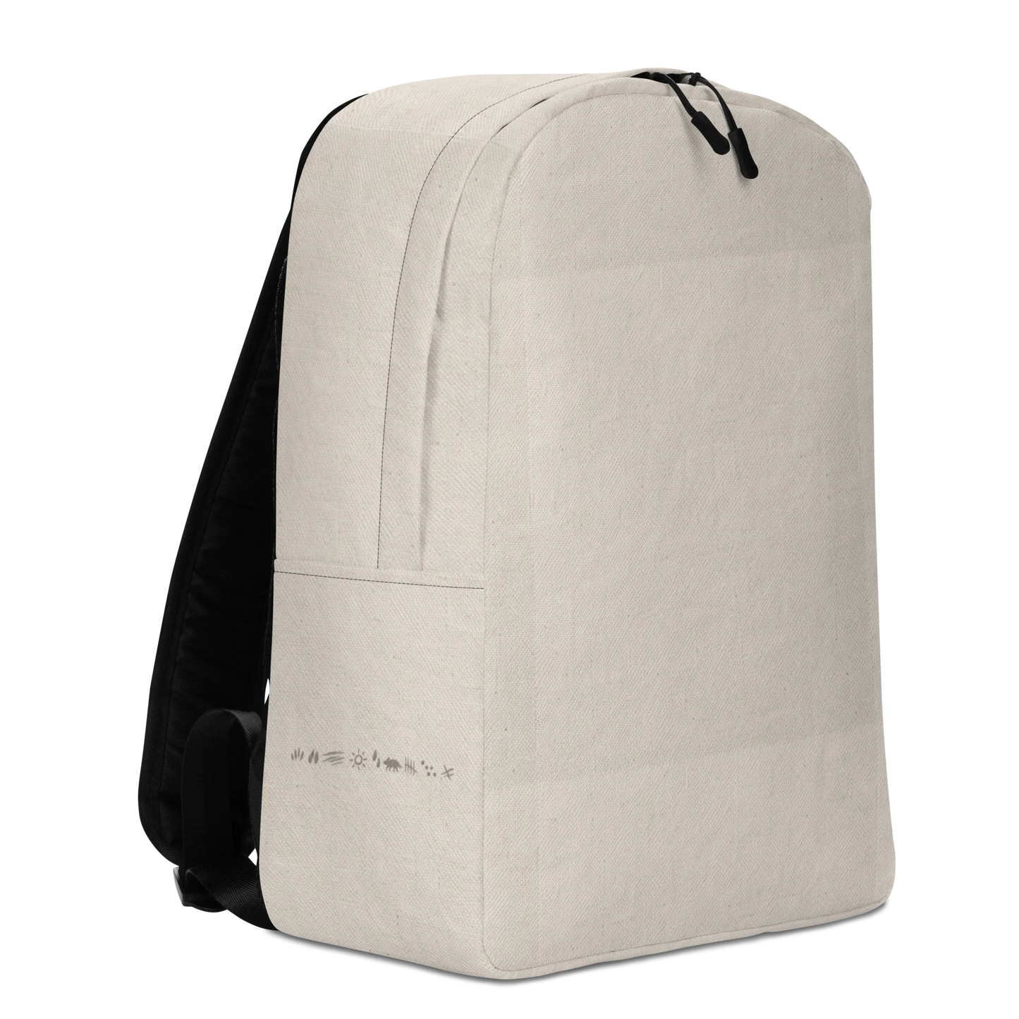 Made from 100% polyester with a water-resistant finish. Designed in one size with a 20-liter capacity, padded ergonomic straps, soft mesh back, silky lining, two-slider top zipper, large inside pocket with a separate 15″ laptop pocket, and a hidden zippered back pocket. Finished with an all-over washed canvas-inspired print and restrained ancient mark-inspired details along the lower side panel.