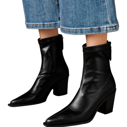 Pointed-Toe Stretch Ankle Boots-Le Couture Store