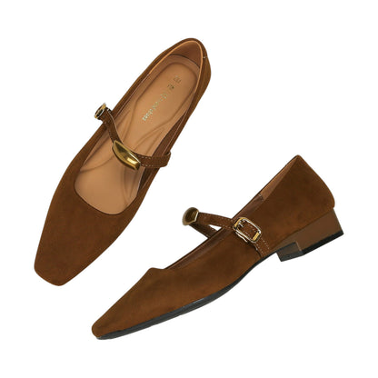 Retro Suede Mary Jane Flats-Le Couture Store