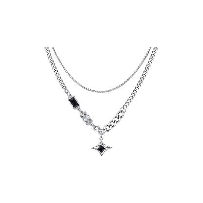 Two silver necklaces with star-shaped pendants on a white background