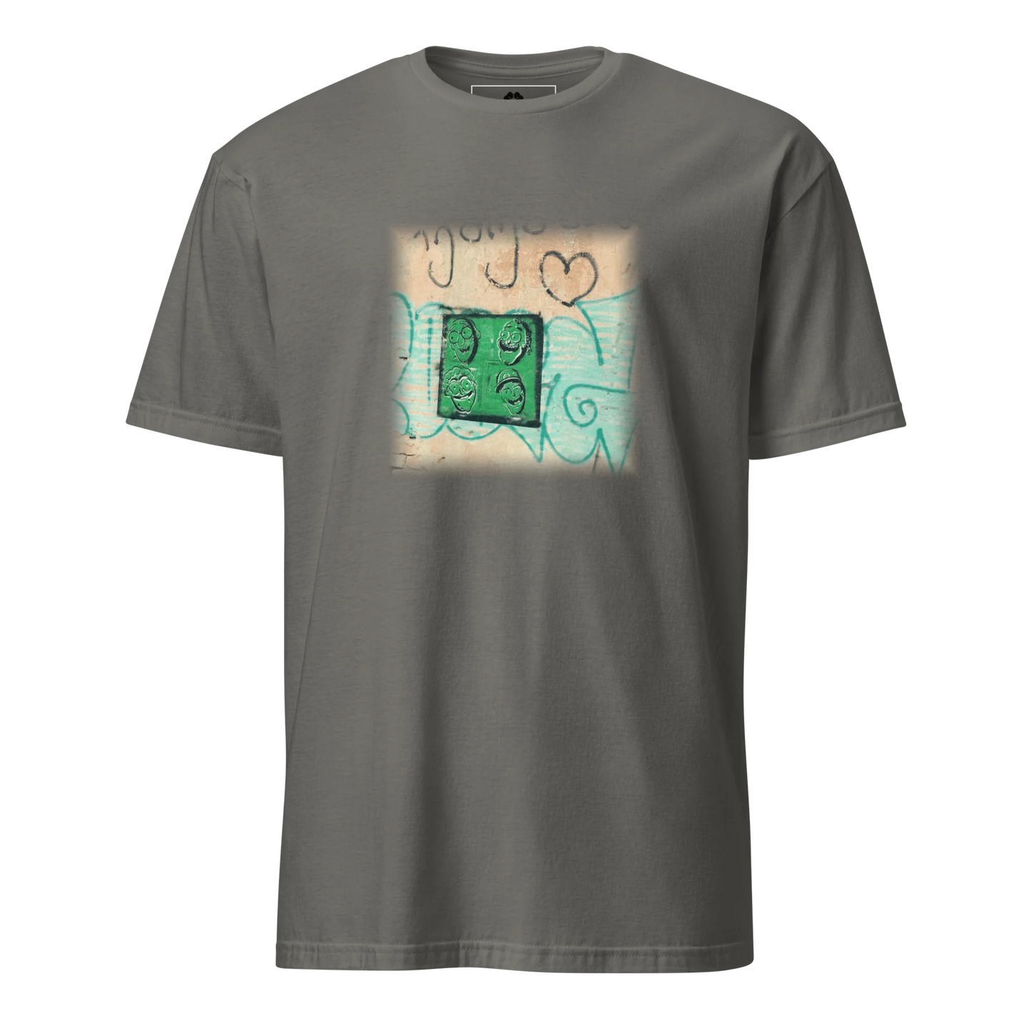 Made from 100% organic combed ring-spun cotton. Fabric weight: 5.3 oz/yd² (180 g/m²). Designed with a regular fit, set-in sleeves, 1×1 ribbed collar, double-needle topstitching on the sleeves and bottom hem, and self-fabric neck tape inside the back. Finished with a front DTG architectural print.