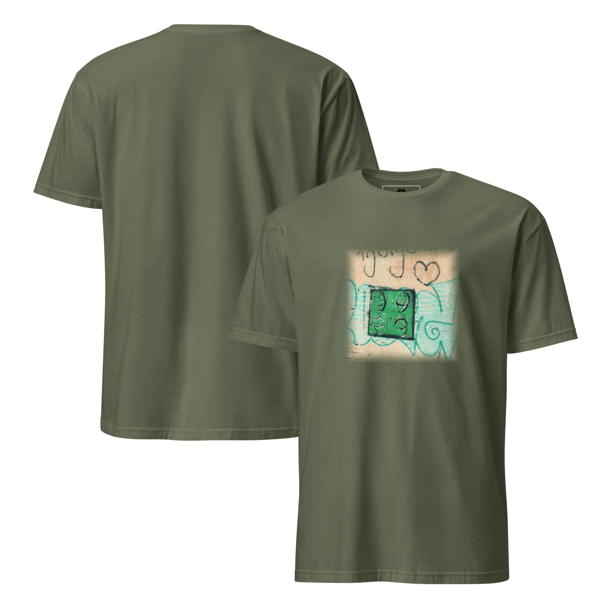 Made from 100% organic combed ring-spun cotton. Fabric weight: 5.3 oz/yd² (180 g/m²). Designed with a regular fit, set-in sleeves, 1×1 ribbed collar, double-needle topstitching on the sleeves and bottom hem, and self-fabric neck tape inside the back. Finished with a front DTG architectural print.