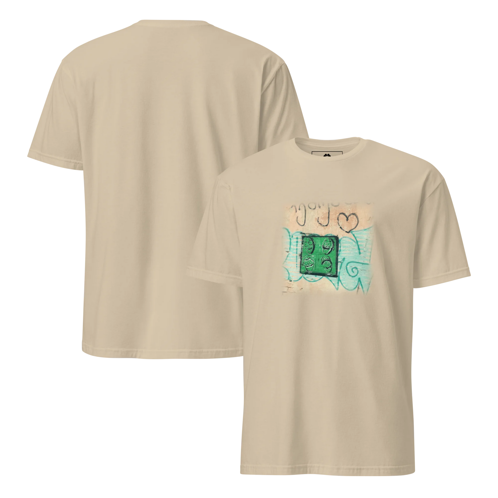 Made from 100% organic combed ring-spun cotton. Fabric weight: 5.3 oz/yd² (180 g/m²). Designed with a regular fit, set-in sleeves, 1×1 ribbed collar, double-needle topstitching on the sleeves and bottom hem, and self-fabric neck tape inside the back. Finished with a front DTG architectural print.