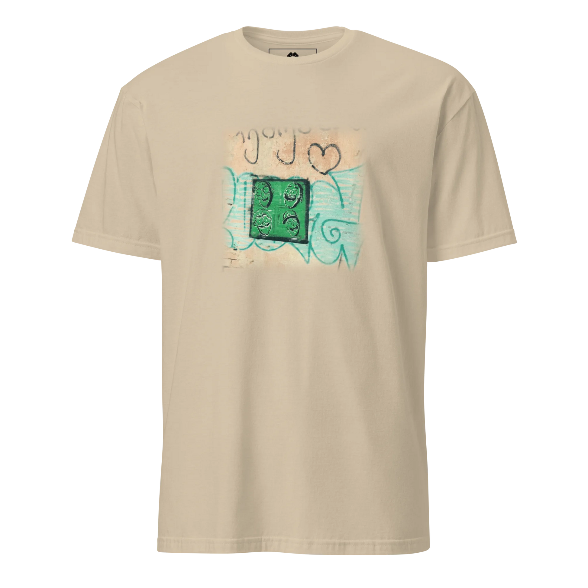 Made from 100% organic combed ring-spun cotton. Fabric weight: 5.3 oz/yd² (180 g/m²). Designed with a regular fit, set-in sleeves, 1×1 ribbed collar, double-needle topstitching on the sleeves and bottom hem, and self-fabric neck tape inside the back. Finished with a front DTG architectural print.