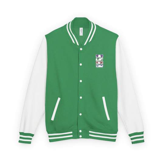 Made from a heavyweight fabric blend: 80% ring-spun cotton and 20% polyester. Fabric weight: 9.73 oz/yd² (330 g/m²). Designed with a regular fit, contrast sleeves, snap-button closure, brushed fleece interior, knitted collar, cuffs, and waistband, slash pockets, and a sewn-in label. Finished with a left-chest DTF graphic print. Optional text personalization is available for this item.