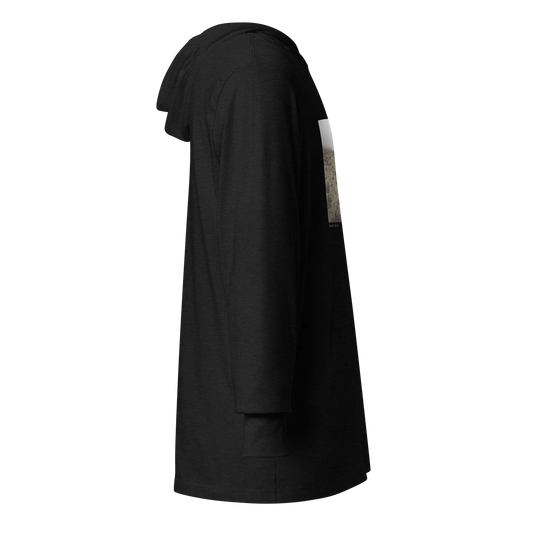 Made from lightweight triblend fabric: 50% polyester, 25% combed ring-spun cotton, and 25% rayon. Fabric weight: 3.8 oz/yd² (128.84 g/m²). True-to-size unisex regular fit with a crossover V neckline and hood. DTG printed with water-based inks and features a tear-away tag. Optional text personalization is available for this item