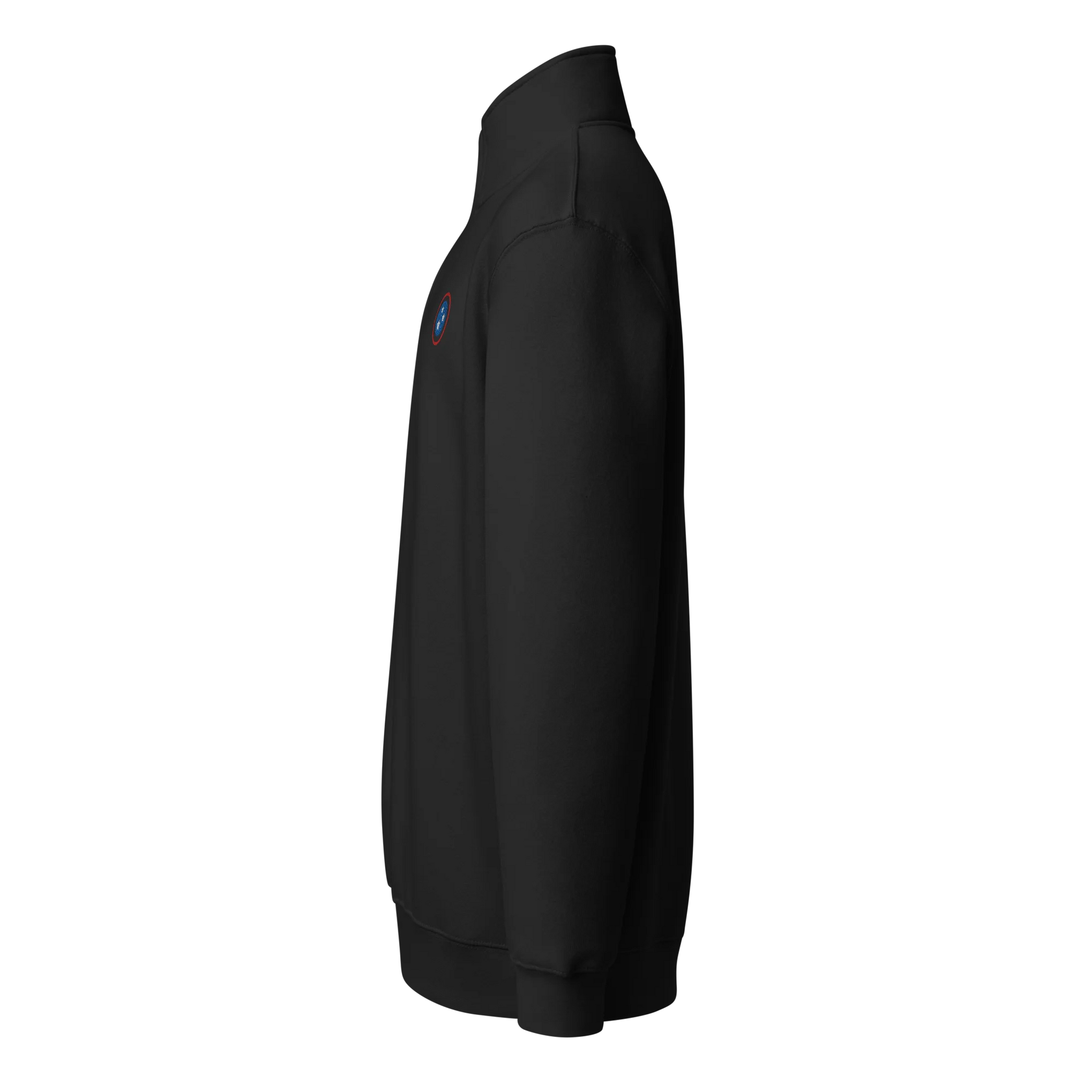 Made from 3-end fleece with a 100% cotton face. Solid colors are made from 80% cotton and 20% recycled polyester. Fabric weight: 8.25 oz/yd² (280 g/m²). Designed with a relaxed fit, mock neck, quarter-zip closure, ribbed cuffs and waistband, side-seamed construction, double-needle topstitching on all seams, and a tear-away tag. Finished with multicolor left-chest embroidery