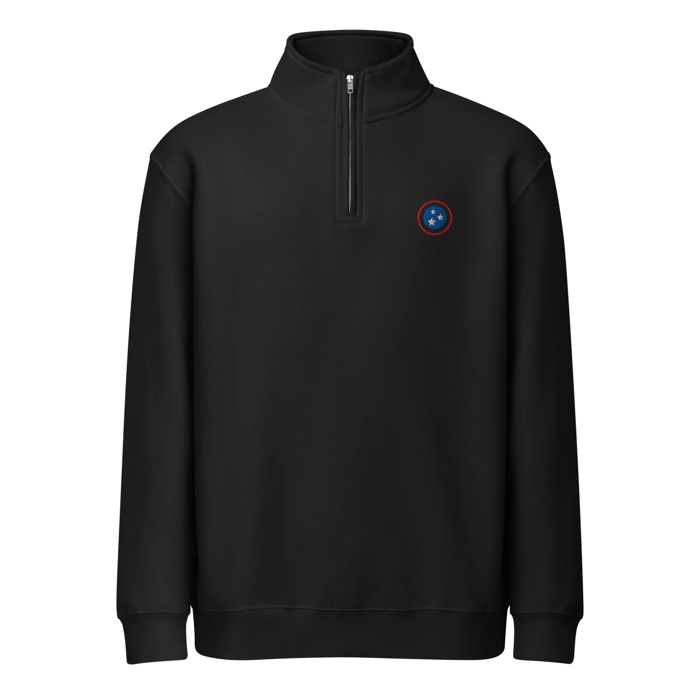 Made from 3-end fleece with a 100% cotton face. Solid colors are made from 80% cotton and 20% recycled polyester. Fabric weight: 8.25 oz/yd² (280 g/m²). Designed with a relaxed fit, mock neck, quarter-zip closure, ribbed cuffs and waistband, side-seamed construction, double-needle topstitching on all seams, and a tear-away tag. Finished with multicolor left-chest embroidery