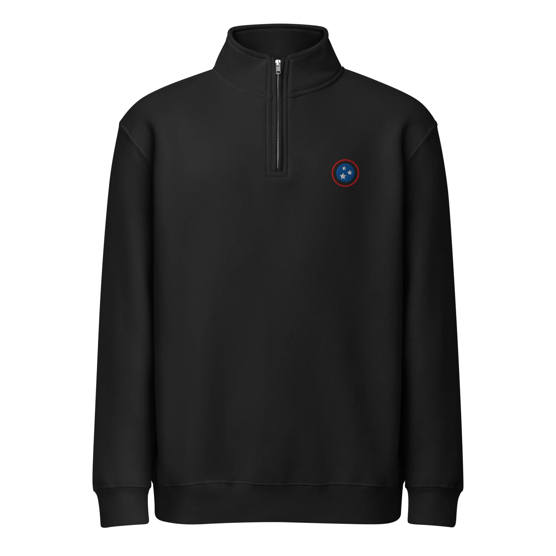 Made from 3-end fleece with a 100% cotton face. Solid colors are made from 80% cotton and 20% recycled polyester. Fabric weight: 8.25 oz/yd² (280 g/m²). Designed with a relaxed fit, mock neck, quarter-zip closure, ribbed cuffs and waistband, side-seamed construction, double-needle topstitching on all seams, and a tear-away tag. Finished with multicolor left-chest embroidery