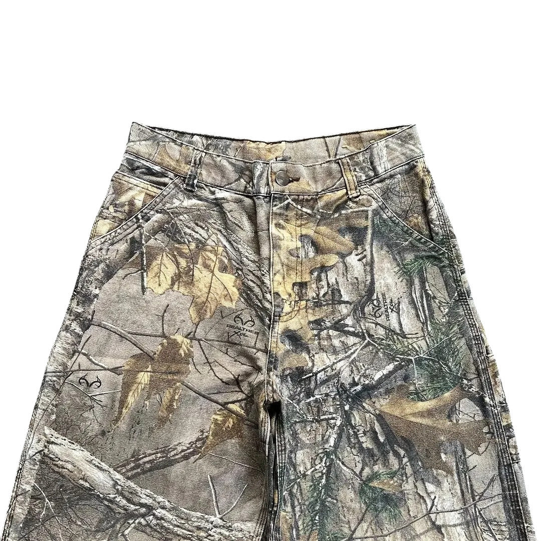Washed Branch-Camo Wide-Leg Jeans-Le Couture Store