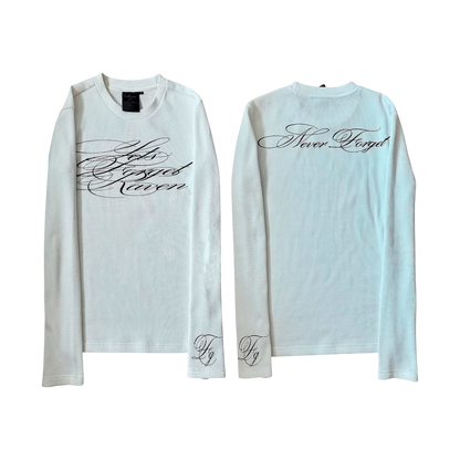 Waffle-Knit Long Sleeve Retro Script-Le Couture Store