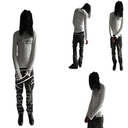 Waffle-Knit Long Sleeve Retro Script-Le Couture Store