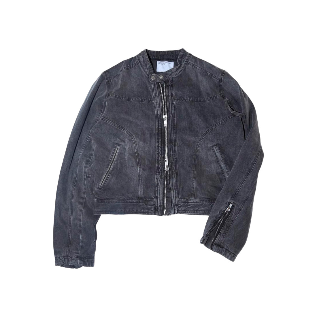 Washed Black Stand-Collar Denim Jacket-Le Couture Store