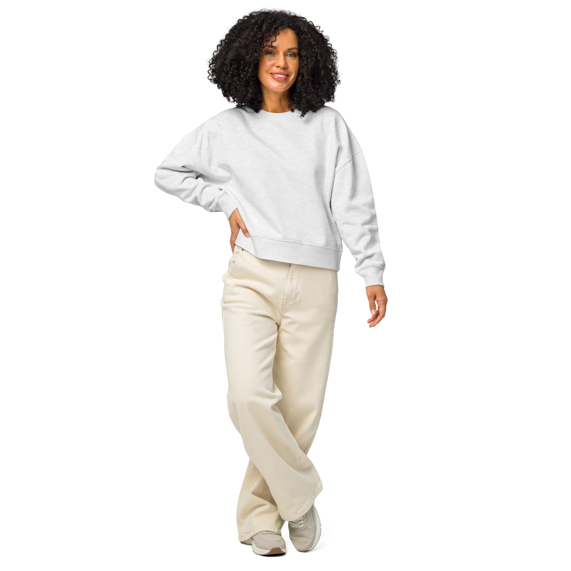 Made from 80% organic combed ring-spun cotton and 20% recycled polyester for U.S. fulfillment. Fabric weight: 8.9 oz/yd² (301.76 g/m²). Designed with a regular fit, dropped shoulders, set-in sleeves, a soft brushed-fleece interior, and ribbed finishing at the collar, cuffs, and bottom hem. Double-needle topstitching reinforces the seams. Finished with a two-part DTG composition across the back.