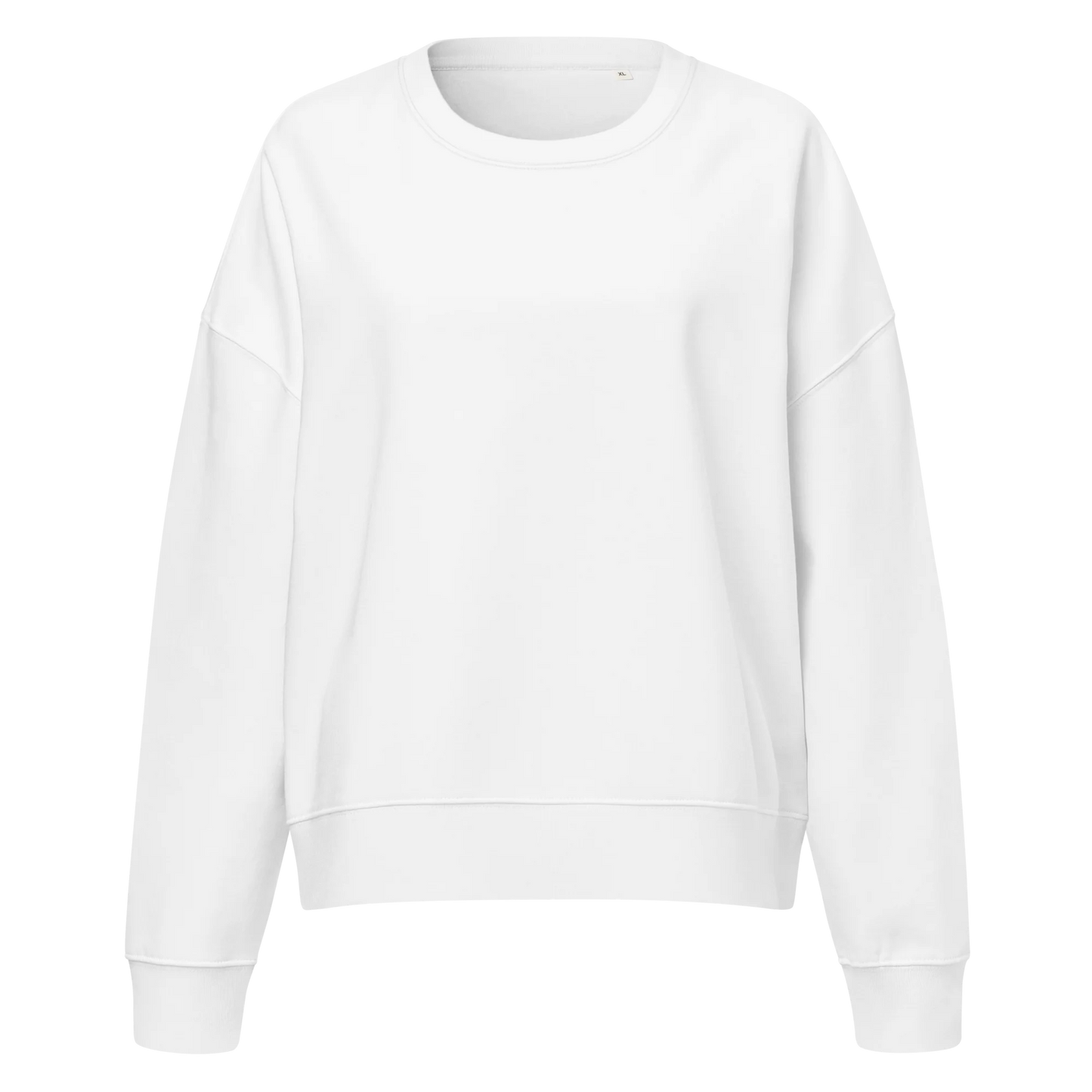 Made from 80% organic combed ring-spun cotton and 20% recycled polyester for U.S. fulfillment. Fabric weight: 8.9 oz/yd² (301.76 g/m²). Designed with a regular fit, dropped shoulders, set-in sleeves, a soft brushed-fleece interior, and ribbed finishing at the collar, cuffs, and bottom hem. Double-needle topstitching reinforces the seams. Finished with a two-part DTG composition across the back.