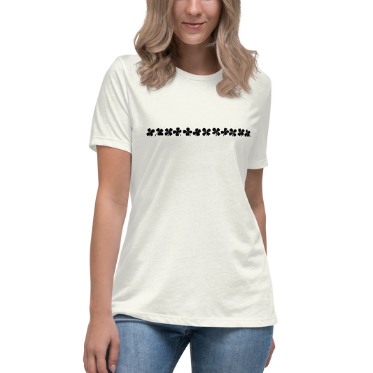 Made from 100% Airlume combed and ring-spun cotton. Fabric weight: 4.2 oz/yd² (142 g/m²). Designed with a relaxed fit, pre-shrunk fabric, side-seamed construction, and a crew neckline. Finished in Vintage White with a black front DTG clover silhouette sequence.