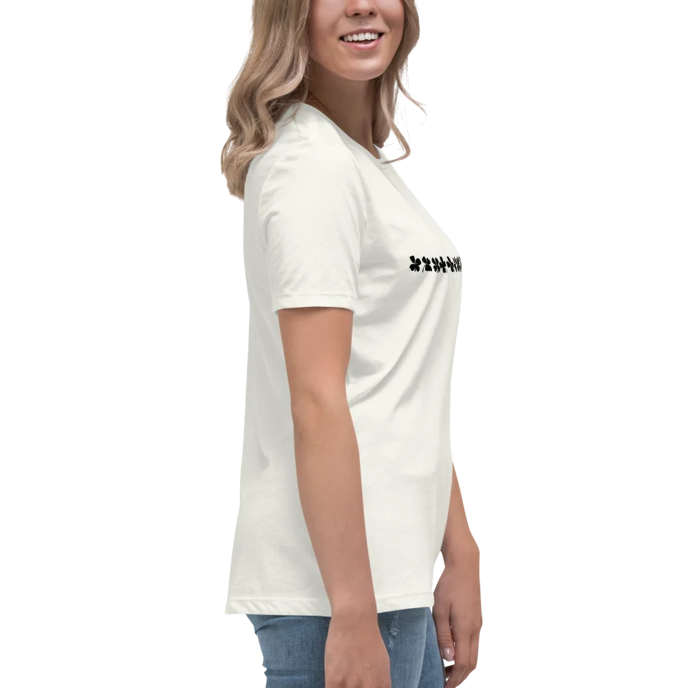 Made from 100% Airlume combed and ring-spun cotton. Fabric weight: 4.2 oz/yd² (142 g/m²). Designed with a relaxed fit, pre-shrunk fabric, side-seamed construction, and a crew neckline. Finished in Vintage White with a black front DTG clover silhouette sequence.